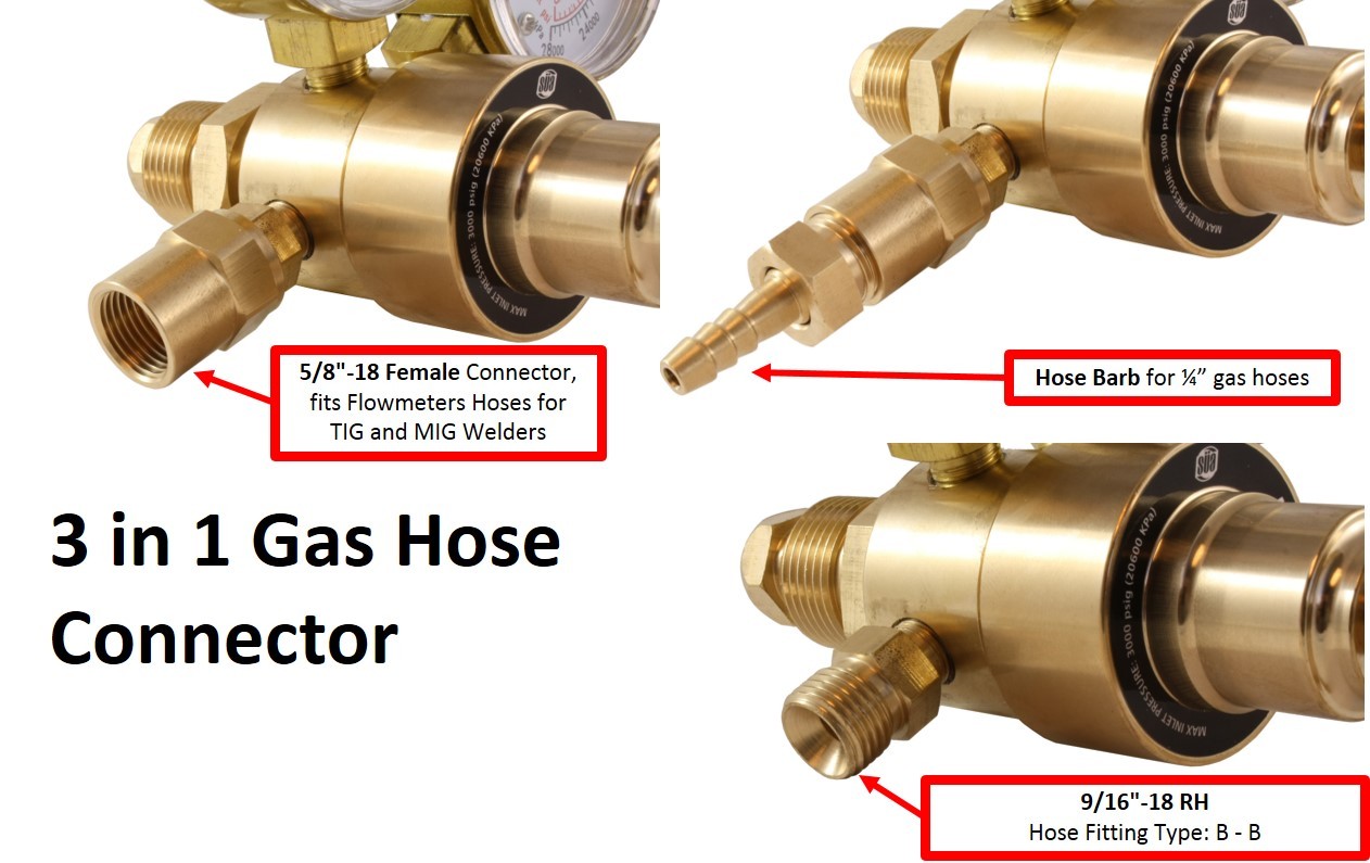 Industrial Argon Regulator/Flowmeter Gauges for MIG & TIG Welders + 5 Feet Hose