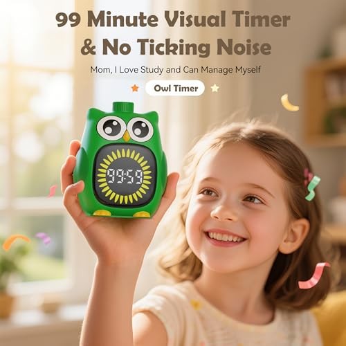 Visual Timer for Kids, 99 Minute Cute Owl Digital Countdown Timer for Green