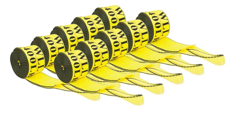 (10 Pack) 4" x 30' Winch Strap with Sewn Loop - Yellow