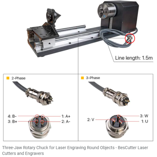 Three-Jaw Rotary Chuck for Laser Engraving Round Objects