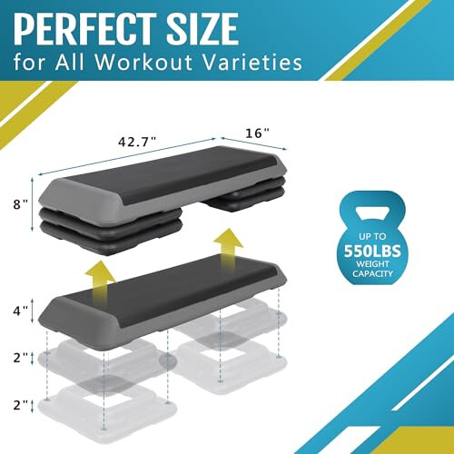 43 inch Aerobic Exercise Step Platform Adjustable Height Stepper Exercise Workou