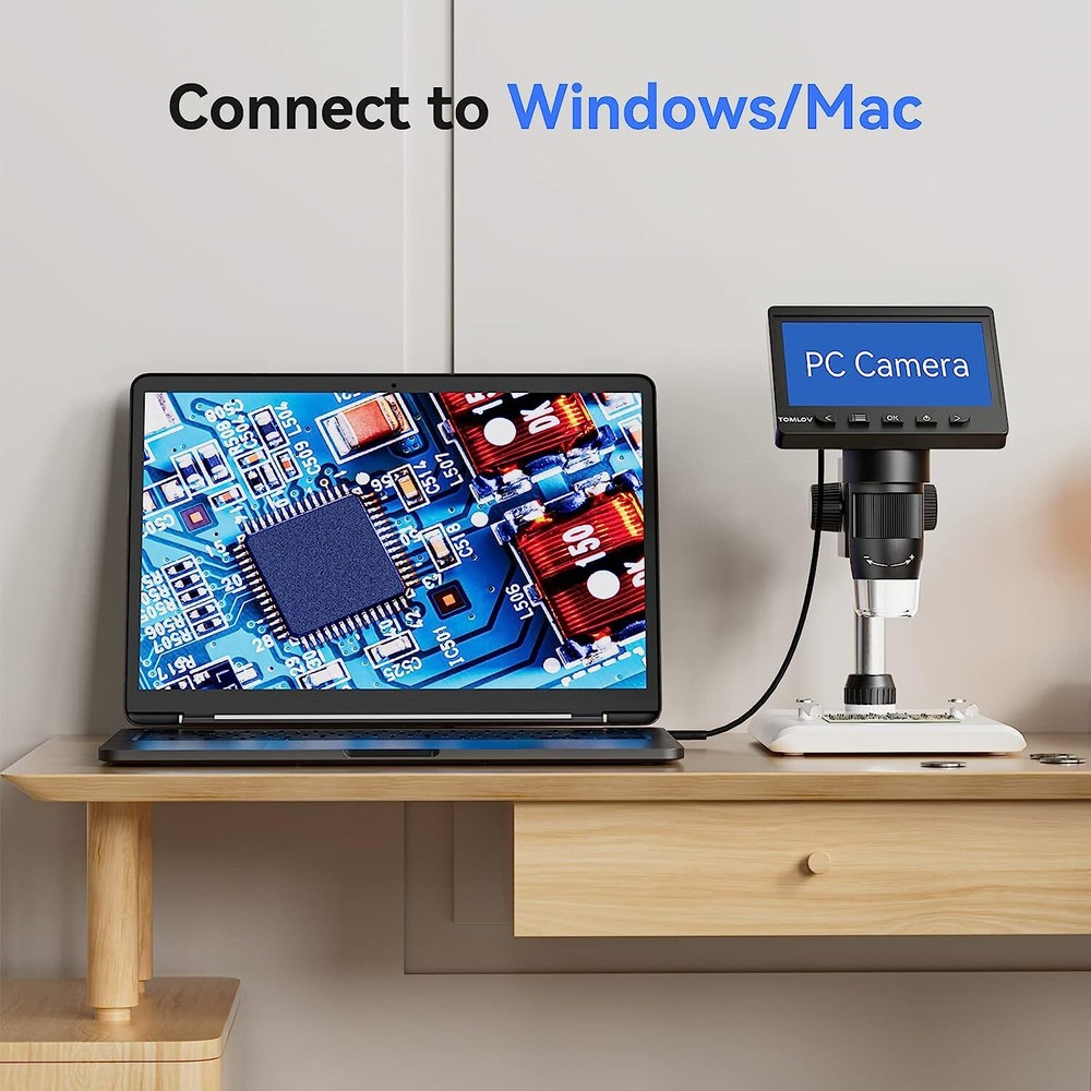 TOMLOV Digital Microscope 1000X USB Coin Microscope 4.3" LCD Screen Soldering