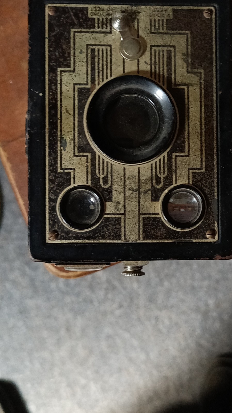 Vintage Black Box Camera with Art Deco Design