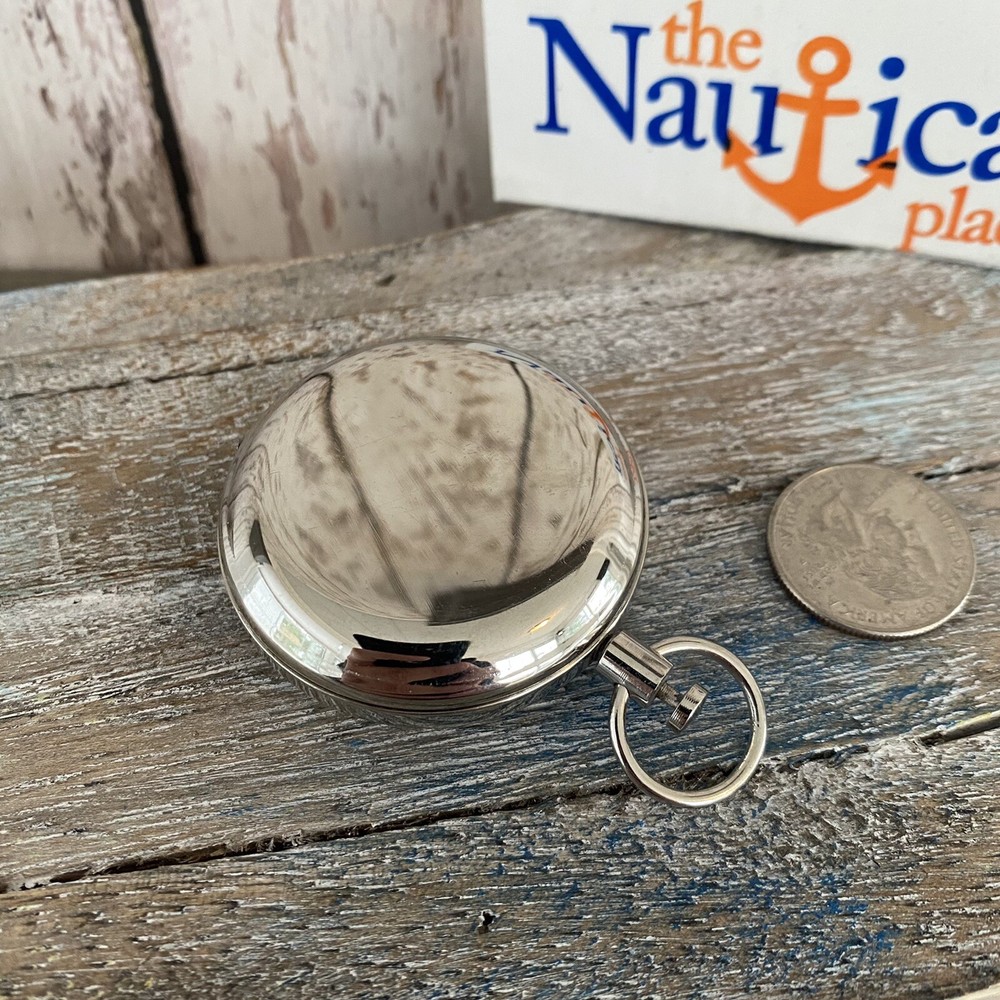 Silver Finish Brass Push Button Compass - Pocket Style - Nautical Navigation