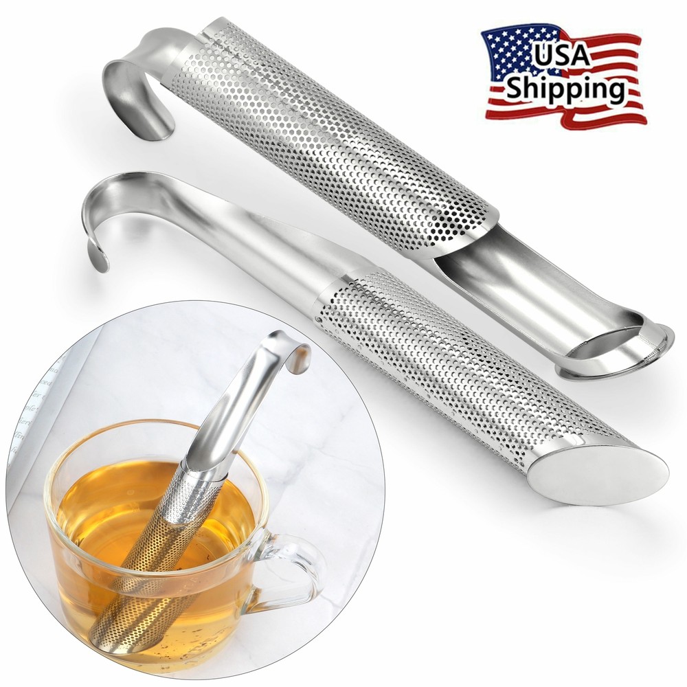 Stainless Steel Tea Diffuser Tea Stick Strainer Tea Infuser Pipe w Hook Handle