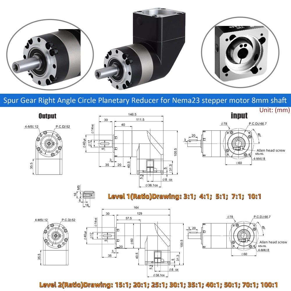 Right Angle Reducer Step motor Planetary Gearbox Replace NEUGART WPLPE 060/080