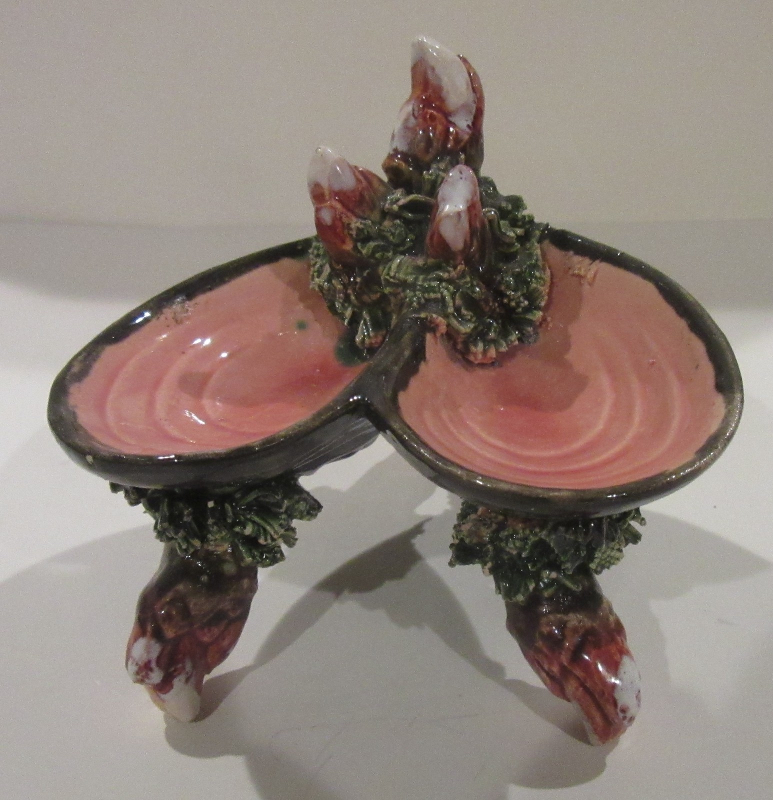 Ca 1880 Majolica Palissy Ware Open Salt Mussel Shells Crab Legs