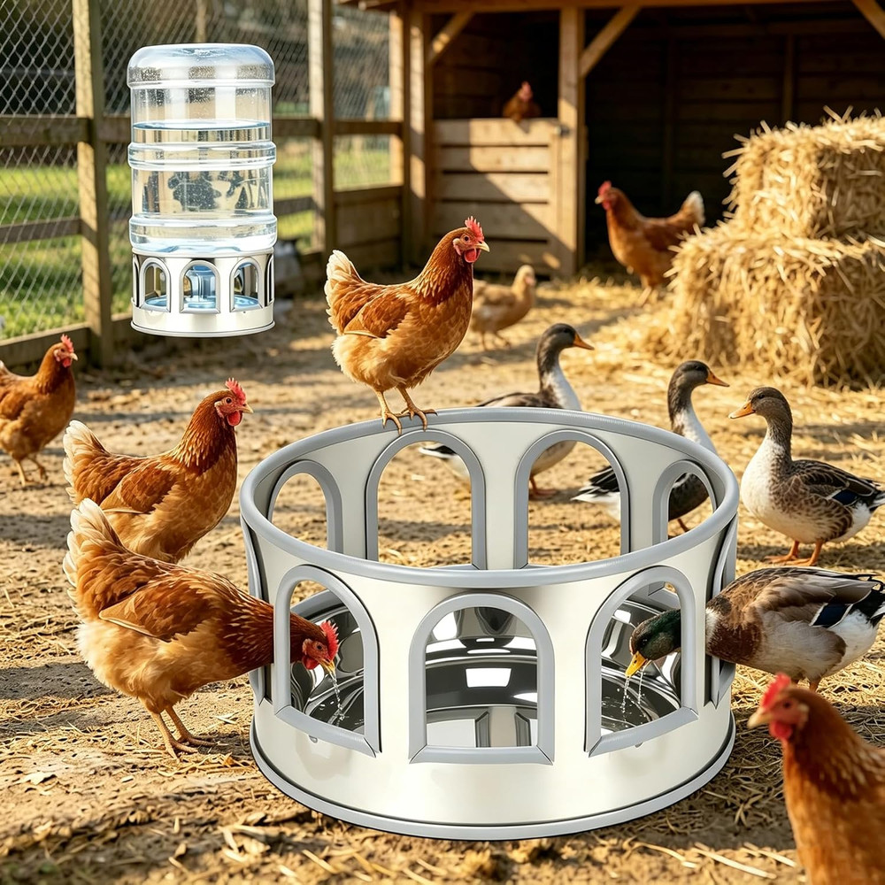Automatic Chicken Waterer Base, Stainless Steel Poultry Auto Drinker Waterer Bas