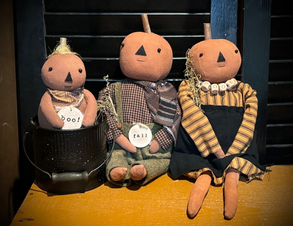 Grubby Primitive Rustic Fall Summer Halloween Fall Freddy Pumpkin Doll 14 1/2”