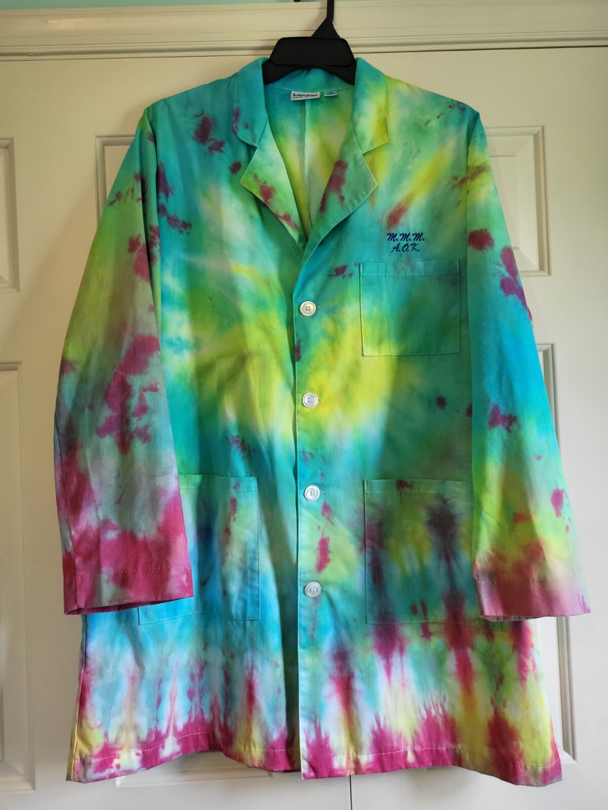 SALE Quality Landau Tye Dye Lab Coat Men's Large Sz 48 65% Polyester 35% Cotton