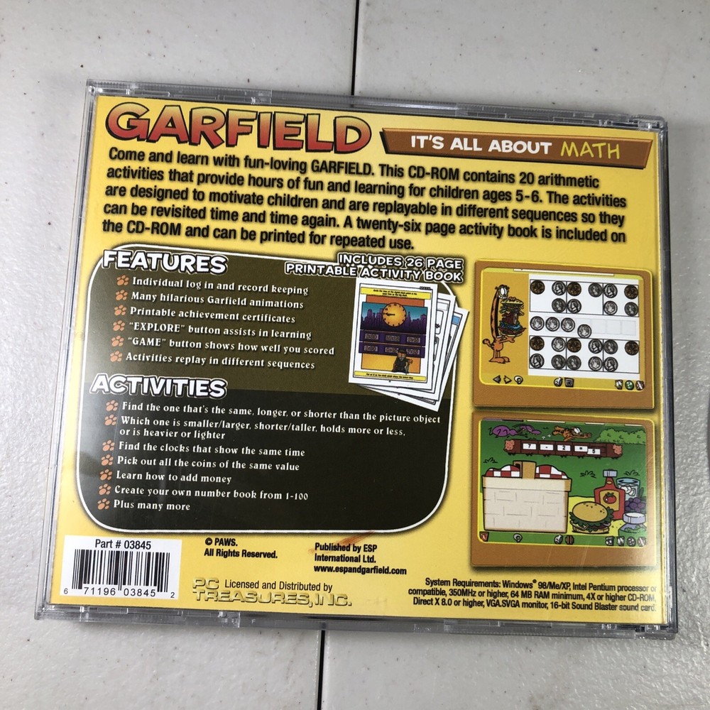 Garfield: It's All About Math & Reading & Phonics Ages 5-6 2006 2004 PC-ROM