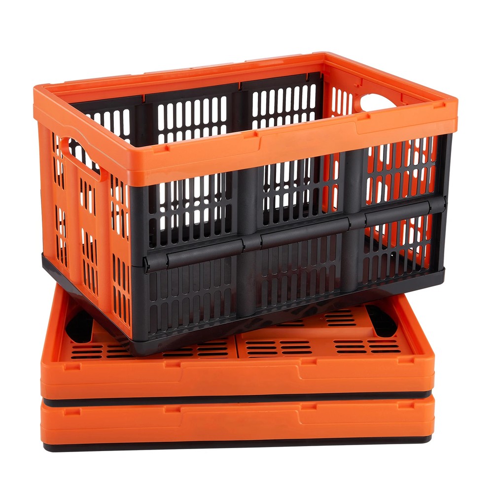 45L Plastic Collapsible Storage Basket Folding Bins w Handle Stackable Container