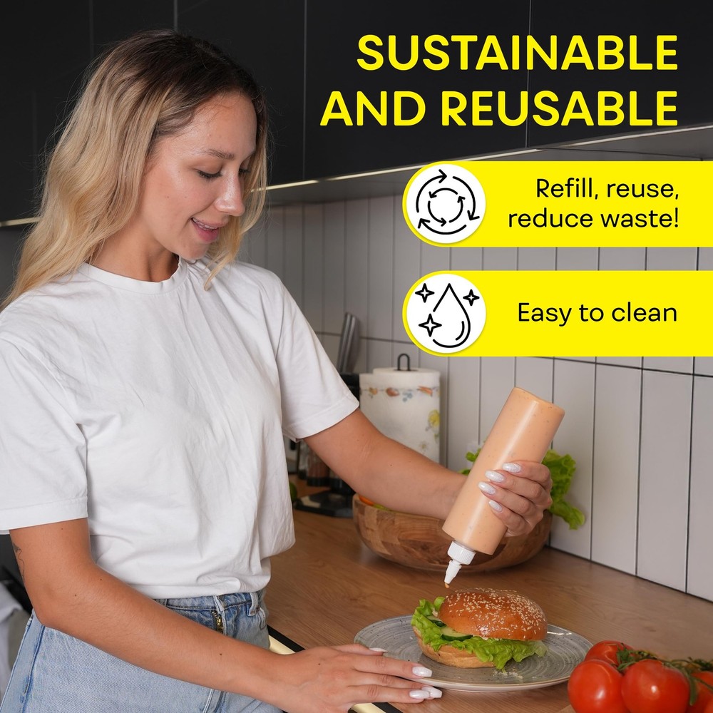 BRIGHTFROM Condiment Squeeze Bottles, 16 OZ Empty Squirt Bottle with Natural