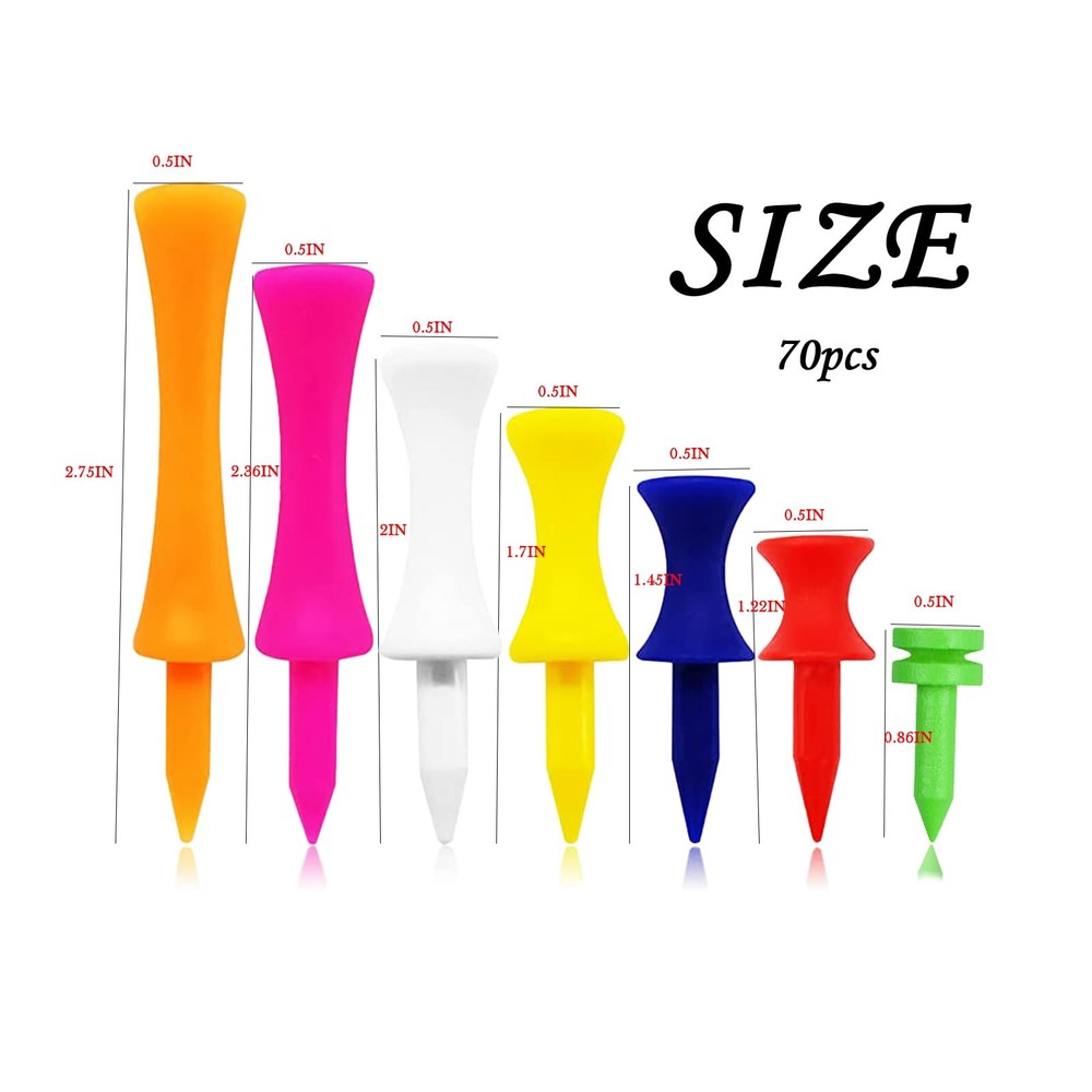 70 Pcs Golf Tees, Golf Step Down Plastic Tees Value Multiple Colors Size Bulk...