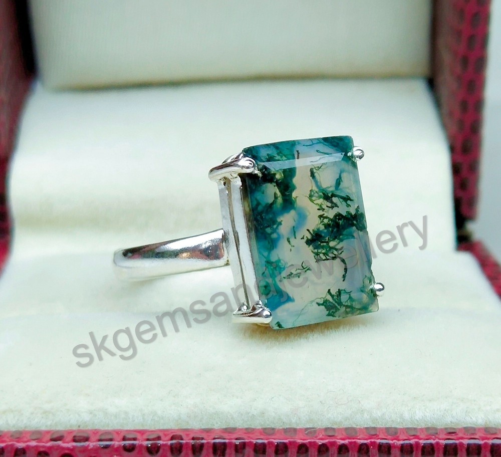 Moss Agate Ring 925 Sterling Silver Ring Gemstone Ring Fine Ring All Size