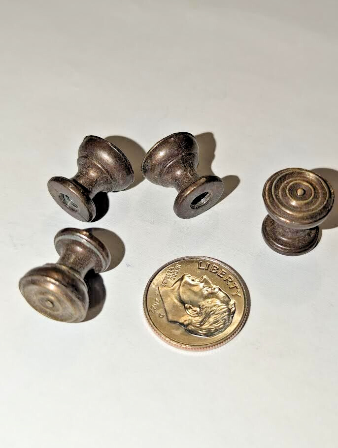 Tiny Vintage Look Cabinet Drawer/Door Pull Antique Bronze Finish Set of Two