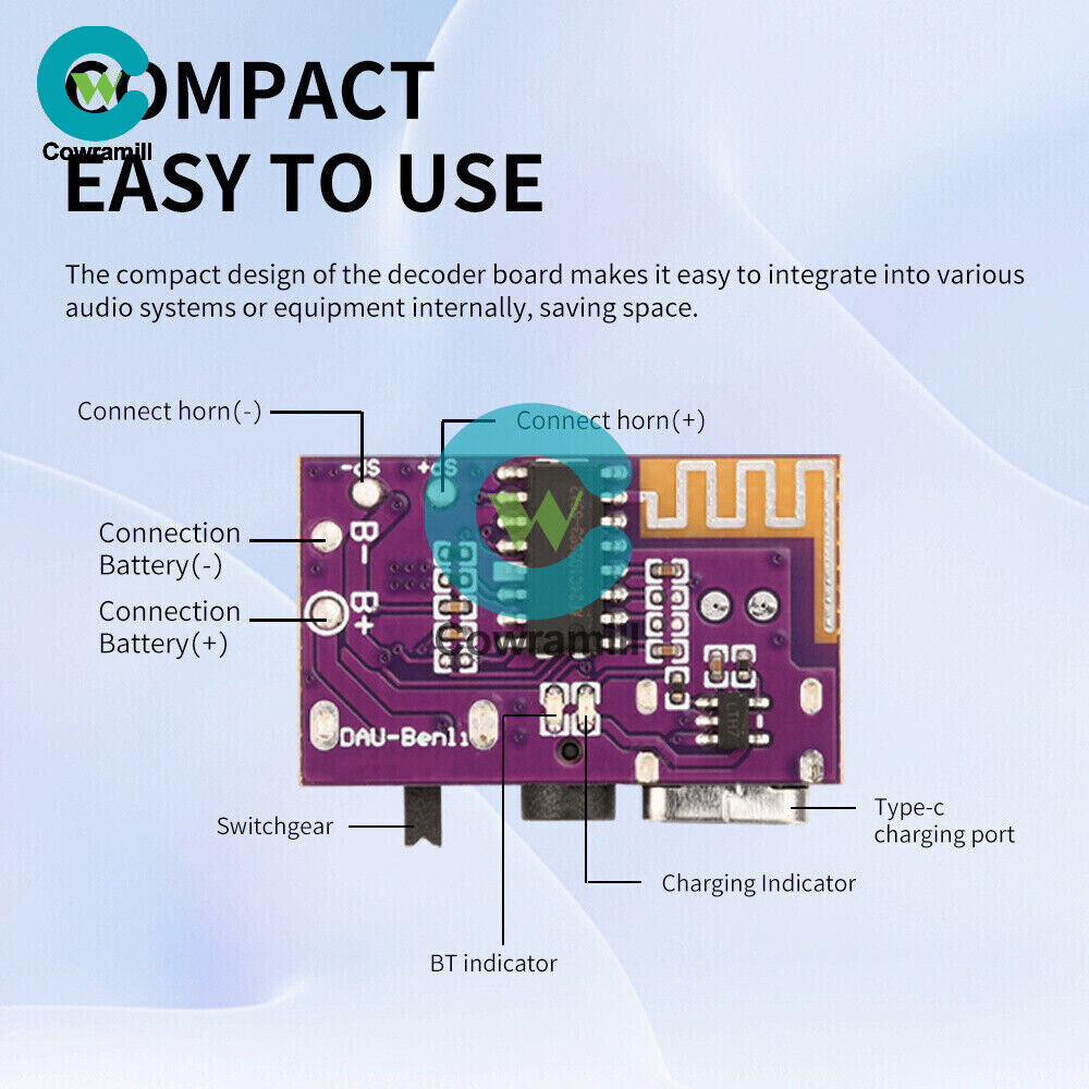 5pcs Type-C DC3.5V-5V 5W Mono Audio Amplifier Bluetooth Decoding Board TWS 3.5mm
