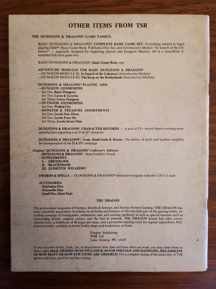 Players Manual D&D BECMI 1979 basic box D&D TSR Dungeons & Dragons EX