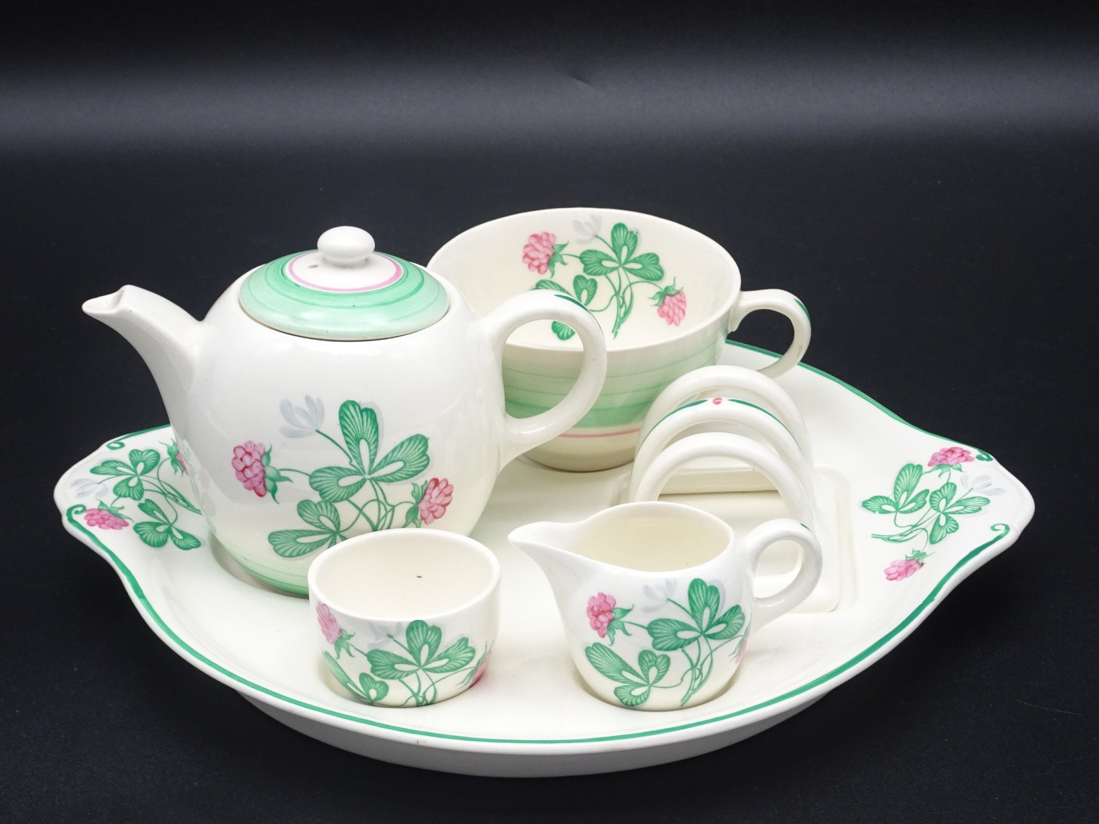 VINTAGE GRAY'S POTTERY SHAMROCK CLOVER LEAF 6 PC. BREAKFAST SET STOKE-ON-TRENT