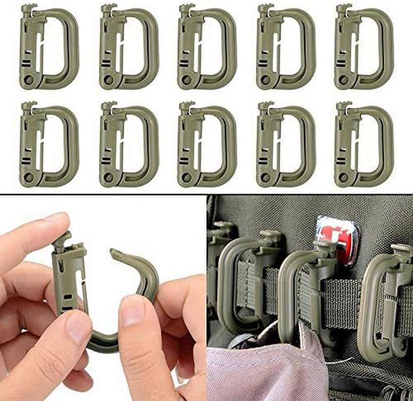 10 Pack Multipurpose D-Ring Grimlock Locking for Molle Webbing with Zippered Pou