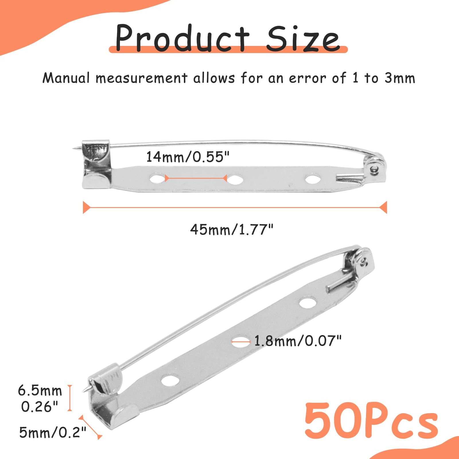 50Pcs Silver Bar Pins, Brooch Clasp Pin Backs Safety Clasp Brooch Pins for Cr...