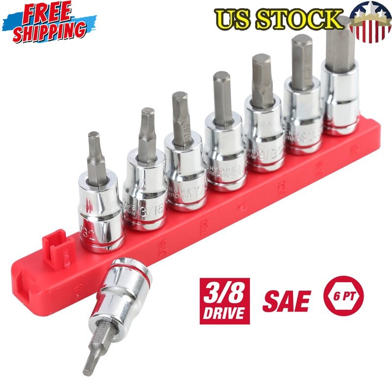 3/8in Drive 9-Piece Durable Chrome Vanadium Hex Socket Set Tool Kit New