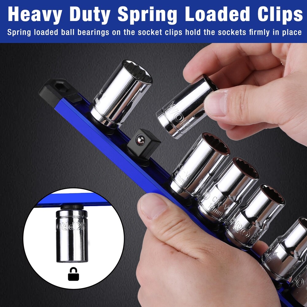 WORKPRO Magnetic Socket Organizer Sets 6-Piece Aluminum Alloy Socket Rail Holder