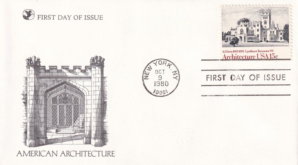 STAMP SCOTT 1841 "Lyndhurst at Tarrytown" 15 CENT 1980 FDC - F