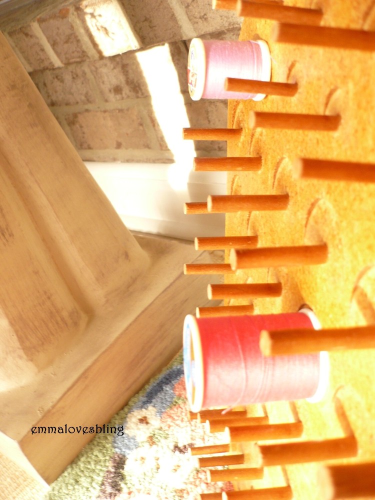 Vintage Sewing Thread Spool RACK wood - 51 pegs