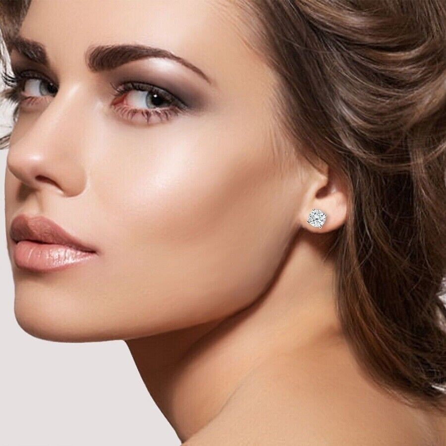 3.0Ct Round Cut GRA Moissanite Stones 14K White Gold Stud Earrings Screw Bk Gift