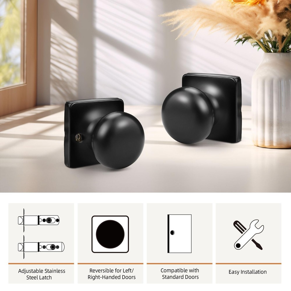 GOBEKOR 5 Pack Passage Door Knobs for Closet Door Knobs Interior Matte Black Squ