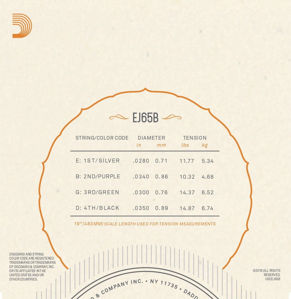 Daddario EJ65B Baritone Ukulele Strings Custom Extruded Clear Nylon / Silver