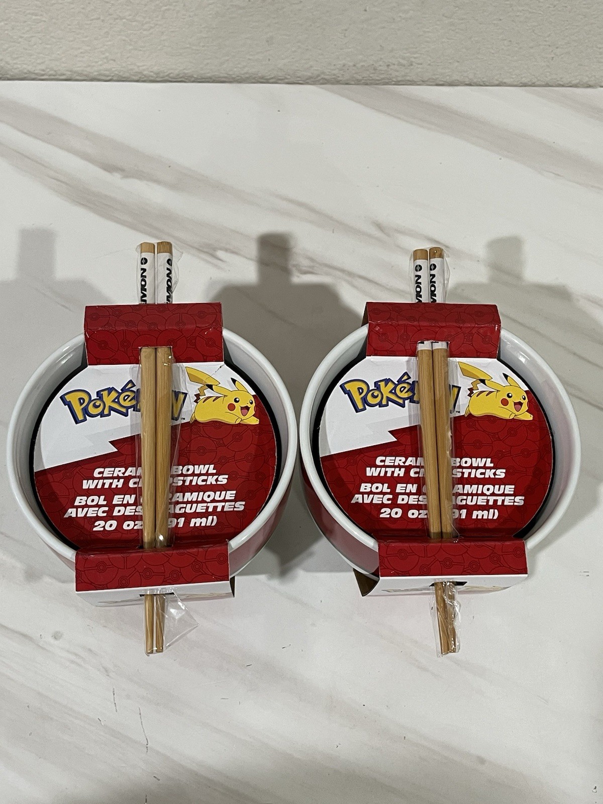 2 Pack Pokémon Pokeball 20oz Ceramic Ramen Noodle Bowl W/ Chopsticks