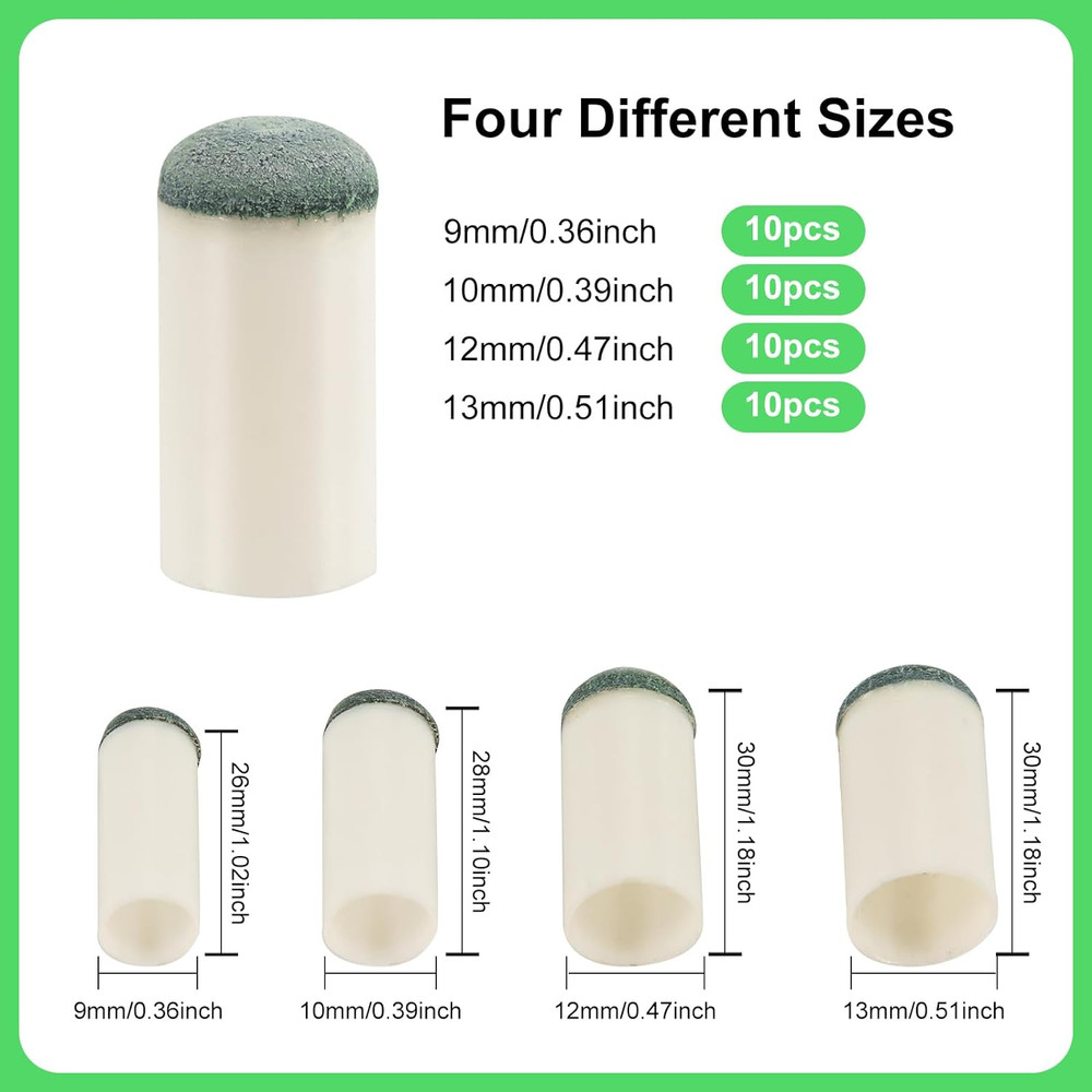 Slip On Pool Cue Tips 4 Sizes 9-13mm Billiard Replacement Tips 40 Pcs