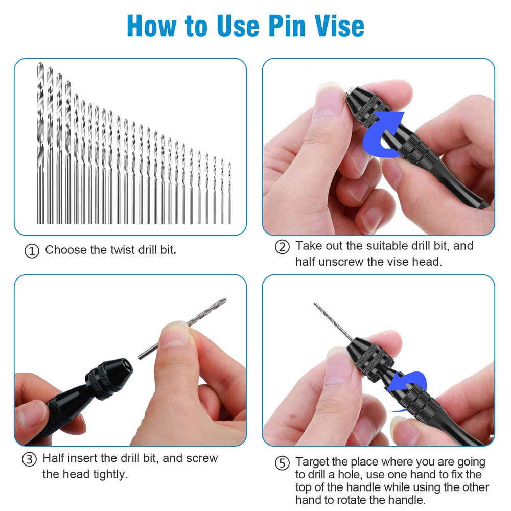 59Pcs Precision Pin Vise Mini Micro Hand Twist Drill Bits Set Rotary Tools Kit