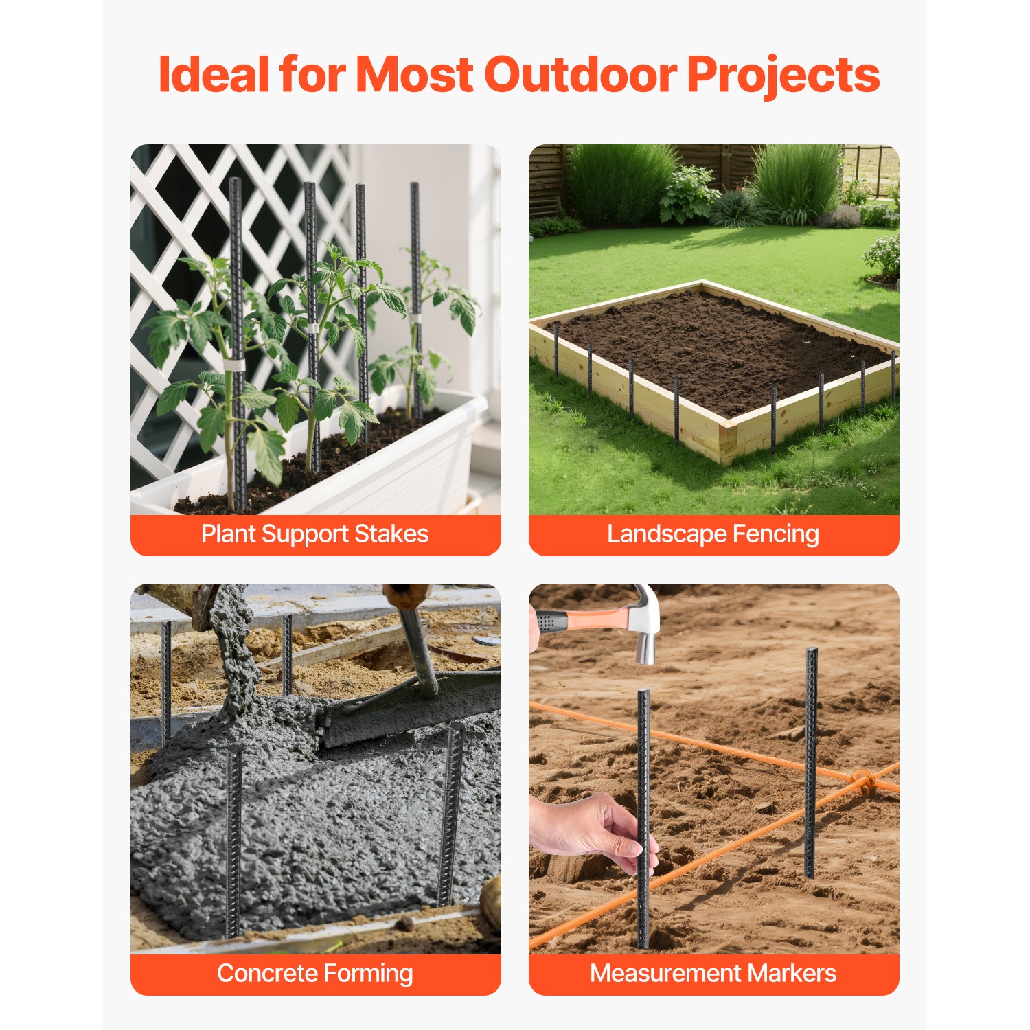 16-Inch 16 Pack Rebar Stakes Heavy Duty Straight Galvanized Steel Ground Anchors