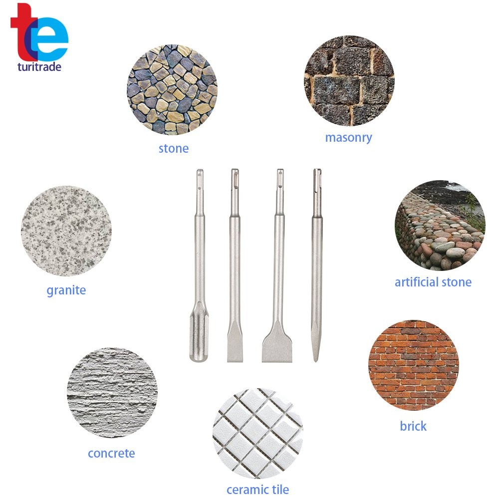 4 Pcs SDS Plus Chisel Bits High Quality Flat Chisel Grooving Chisel Point Chisel