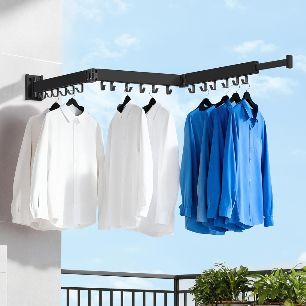 Clothes Drying Rack Wall Mounted, Retractable Collapsible(Tri-Fold) Space Sav...