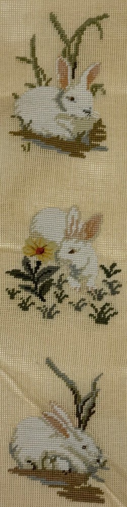 Preworked 3 BUNNY RABBIT Bell Pull Table Runner Needlepoint Canvas 5x23.25" 1076