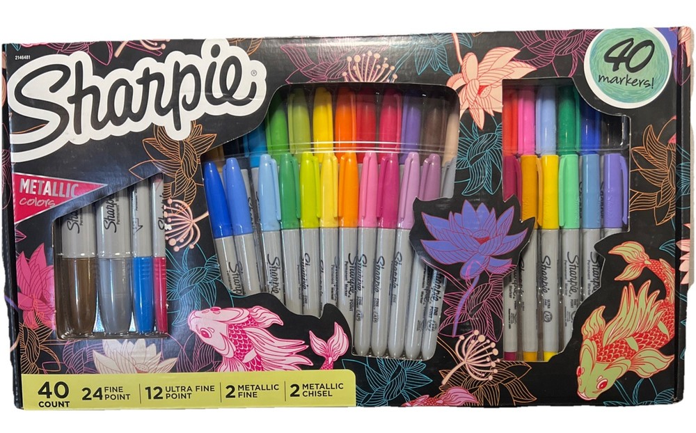 Sharpie Permanent Markers Limited Edition Koi Fish Box - 40 Markers Various Tips