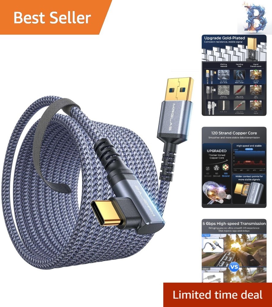 16 FT High-Speed VR Link Cable with Right Angle Design - Compatible with Oculus