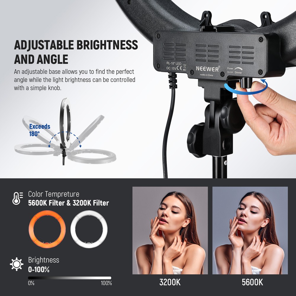 Neewer 18-inch Outer Dimmable SMD LED Ring Light Lighting Kit with Light Stand