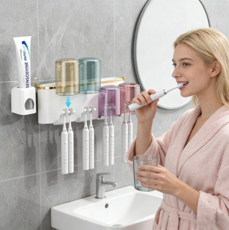 Multifunctional Wall Mount Toothbrush Holder Rack Organizer Automatic Toothpaste