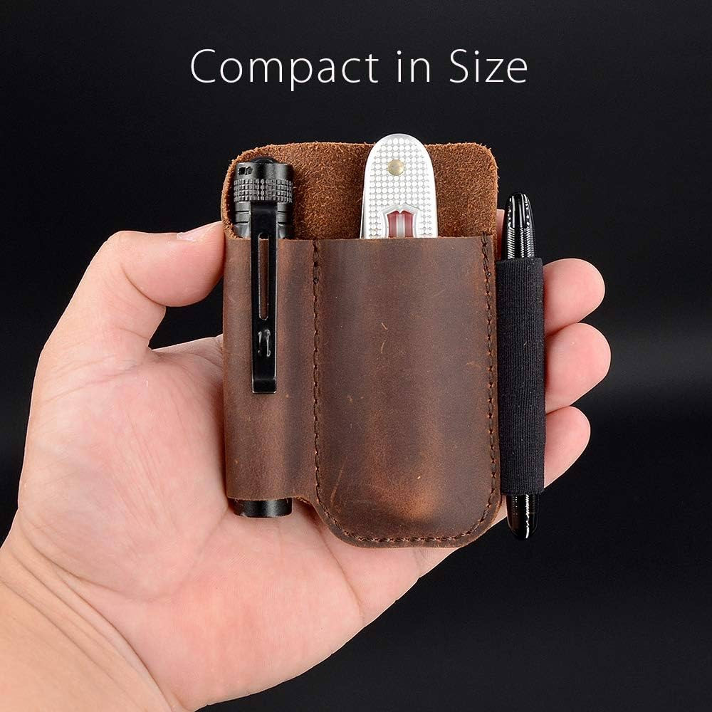 EDC Leather Knife Sheath Organizer Pouch - Full Grain Leather - Chestnut