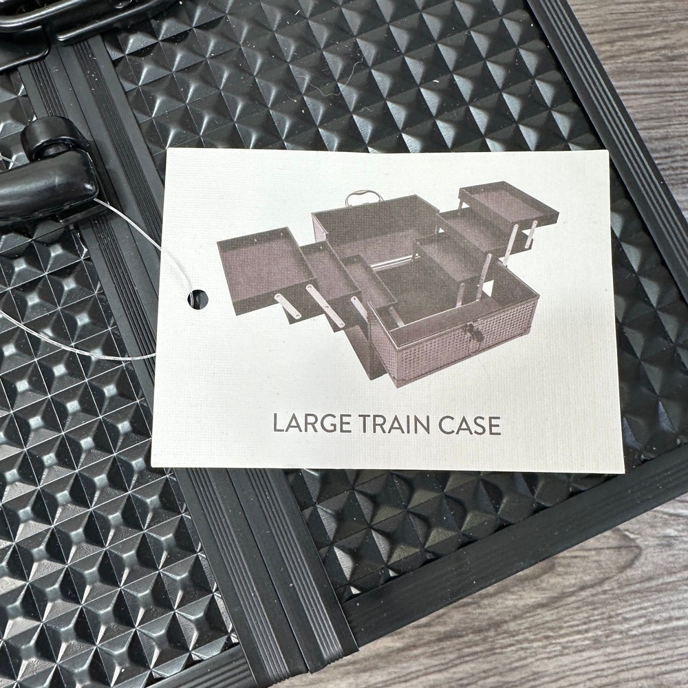 Large Makeup Train Case Cosmetics Organizer Portable Extendable Tray Matte Black