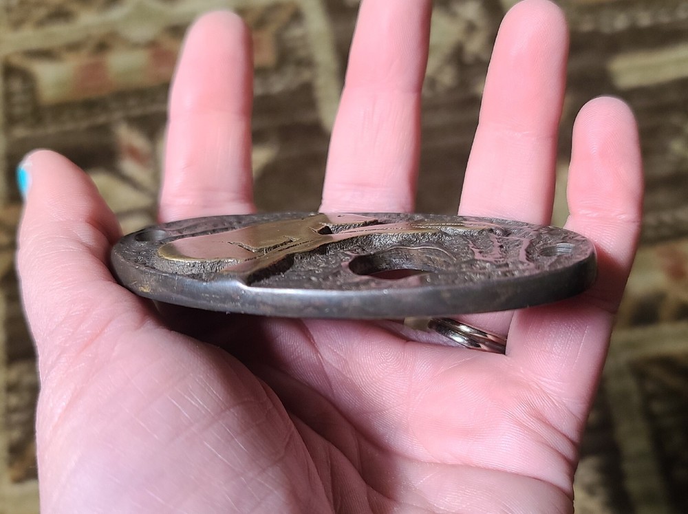 VTG SPI Bear Design Oval Doorbell Button Hardware Plate Solid Brass 2 Tone