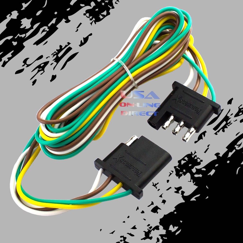 2pcs 4-Pin Plug Trailer Light Wiring Harness Extension Flat Wire Connector 12ft