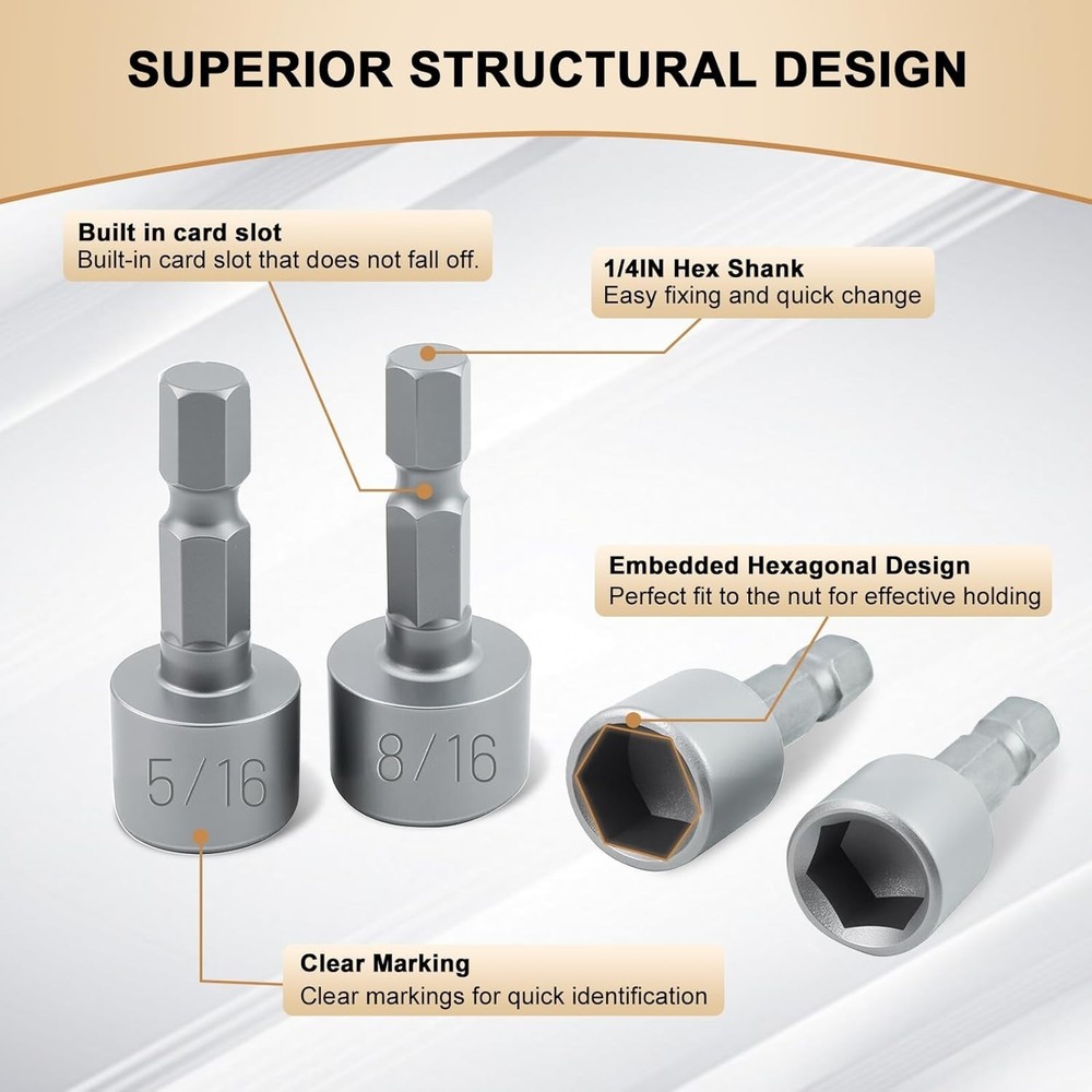 10-Piece Drill Socket Set with Polished Finish and Easy Size Identification