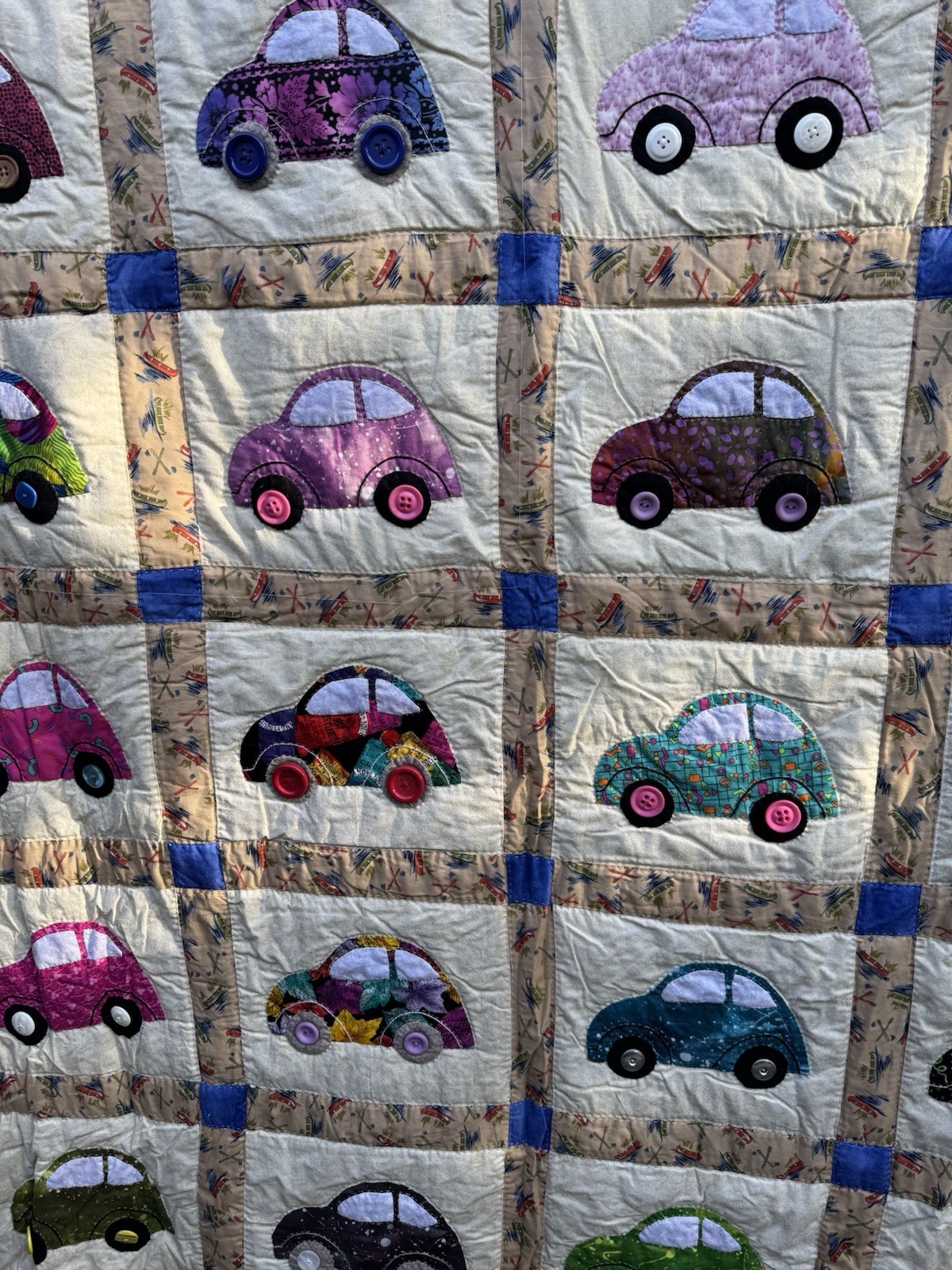 Handmade Patchwork Quilt Novelty Car Pattern Multicolor Cotton