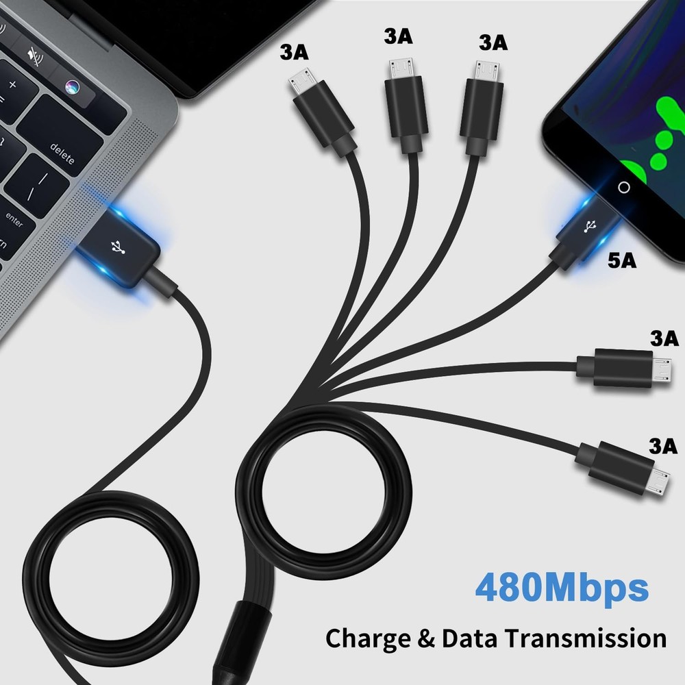 Poyiccot Micro USB Splitter Cable, Multi 6 in 1 2.0 micro usb cable 1.5ft